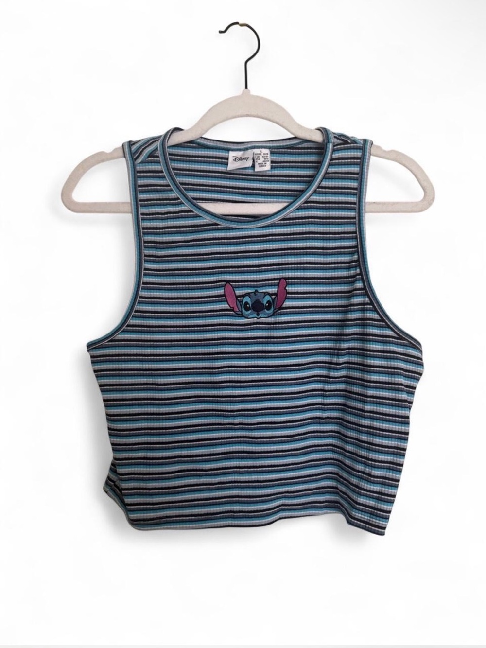 Disney Blue Striped Tank Top with Stitch Patch